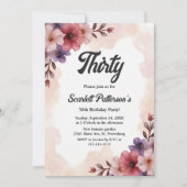 ロマンチックなダスティバラサマーフローラ30th誕生日 招待状 (正面)
