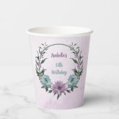 ロマンチックなダスティパープルとブルーの花 紙コップ (裏面)