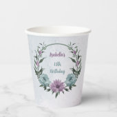 ロマンチックなダスティパープルとブルーの花 紙コップ (正面)