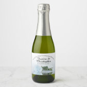 ロマンチックなダスティブルーバラ結婚ズサンキューミニ スパークリングワインラベル (正面)