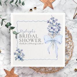 ロマンチックなダスティブルーリボンボウカスタム スタンダードカクテルナプキン