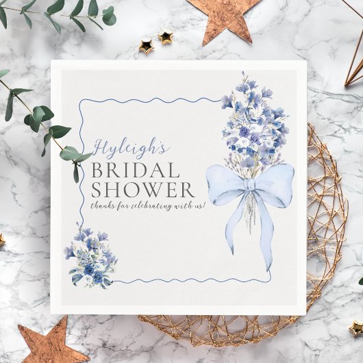 ロマンチックなダスティブルーリボンボウカスタム スタンダードカクテルナプキン