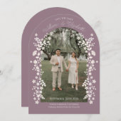 ロマンチックなダスティラベンダーフローラアーチ日付を保存 招待状 (正面/裏面)