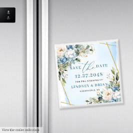 ロマンチックなダスティーブルーと白の芍薬　Save the Date（日程を保存して） マグネット