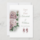 ロマンチックなダスティーローズの摂政時代の植物の肖像画 招待状 (正面)