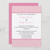 ロマンチックなダマスクウェディング招待状、ペタルピンク 招待状 (正面/裏面)