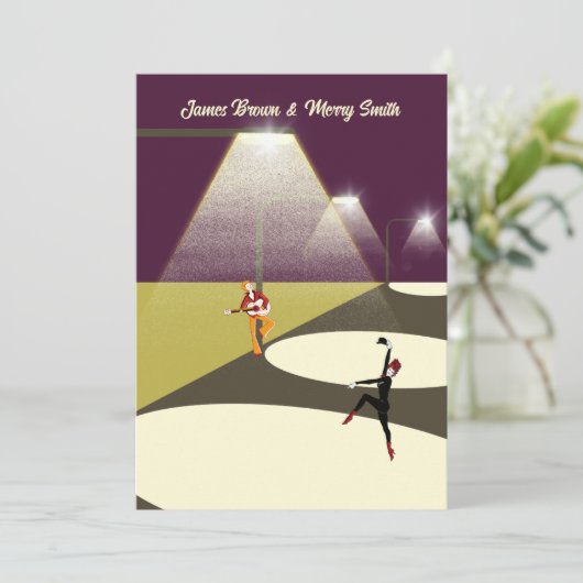 ロマンチックなダンサーとギタリストのランプ結婚ライト 招待状 (スタンド正面)