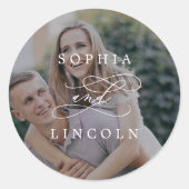 ロマンチックなダークフォトオーバーレイ結婚の封筒用シール ラウンドシール (正面)