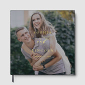 ロマンチックなダークフォトゴールドフォイルモノグラム結婚ズ ゲストブック (正面)