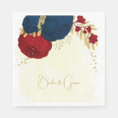 ロマンチックなダークレッドとネイビーブルーの花に金の葉 スタンダードランチョンナプキン (正面)