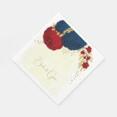 ロマンチックなダークレッドとネイビーブルーの花に金の葉 スタンダードランチョンナプキン (角)