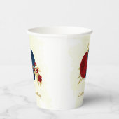 ロマンチックなダークレッドとネイビーブルーの花に金の葉 紙コップ (右)