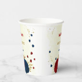 ロマンチックなダークレッドとネイビーブルーの花に金の葉 紙コップ (右)