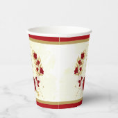 ロマンチックなダークレッド＆ホワイトの花のゴールドリース 紙コップ (右)