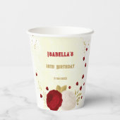 ロマンチックなダークレッド＆ホワイトの花 ゴールド 紙コップ (裏面)