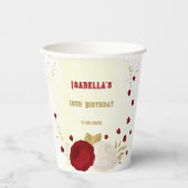 ロマンチックなダークレッド＆ホワイトの花 ゴールド 紙コップ (正面)