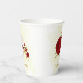 ロマンチックなダークレッド＆ホワイトの花 ゴールド 紙コップ (右)