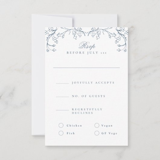 ロマンチックなチノアセフランスのリーアンティークブ結婚ルー 出欠カード (正面)