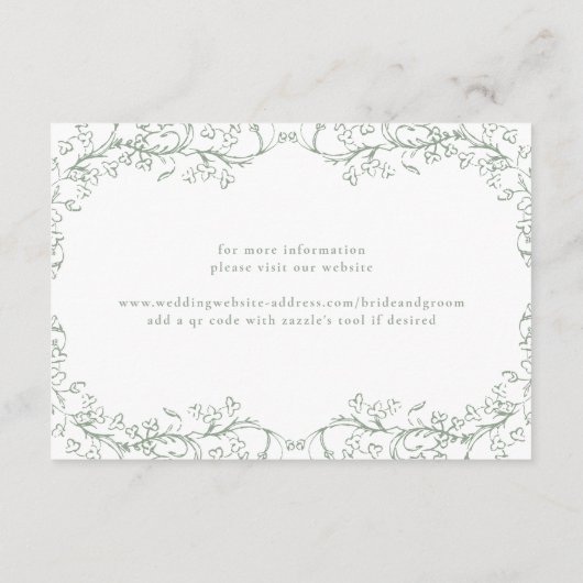 ロマンチックなチノワセリーアンティークセージグリーン結婚ズ エンクロージャーカード (裏面)