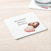 ロマンチックなチョコレートイチゴハート ブライダルシャワー スクエアペーパーコースター (アングル)
