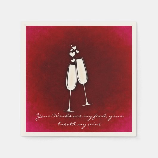 ロマンチックなツインワイングラスのバレンタインデナプキン スタンダードカクテルナプキン (正面)