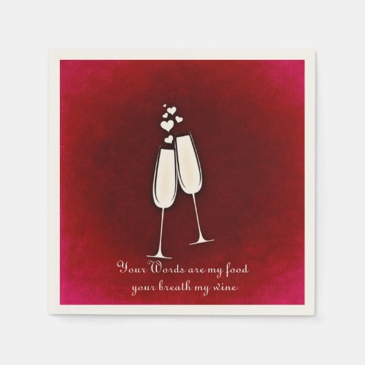 ロマンチックなツインワイングラスのバレンタインデナプキン スタンダードカクテルナプキン (正面)