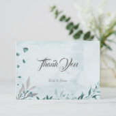 ロマンチックなティール（緑がかった色）ブルー葉の植物学 サンキューカード (スタンド正面)