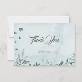 ロマンチックなティール（緑がかった色）ブルー葉の植物学 サンキューカード