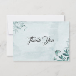 ロマンチックなティール（緑がかった色）ブルー葉蝶の植物学 サンキューカード