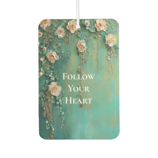 ロマンチックなティール（緑がかった色）赤面ピンクの花 カーエアーフレッシュナー (正面)