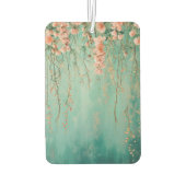 ロマンチックなティール（緑がかった色）赤面ピンクの花 カーエアーフレッシュナー (裏面)