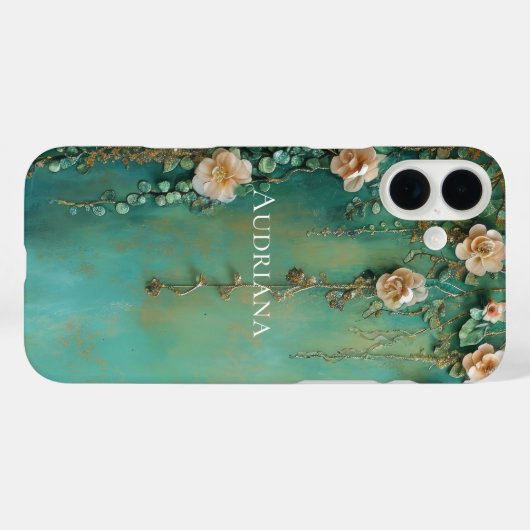 ロマンチックなティール(緑がかった色)赤面ピンクの花 Case-Mate iPhoneケース (裏面 (横))