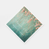 ロマンチックなティール（緑がかった色）赤面ピーチ結婚フラワーズ スタンダードランチョンナプキン (角)