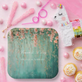 ロマンチックなティール(緑がかった色)赤面ピーチ結婚フラワーズ ペーパープレート (パーティー)