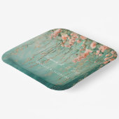 ロマンチックなティール(緑がかった色)赤面ピーチ結婚フラワーズ ペーパープレート (傾斜あり)