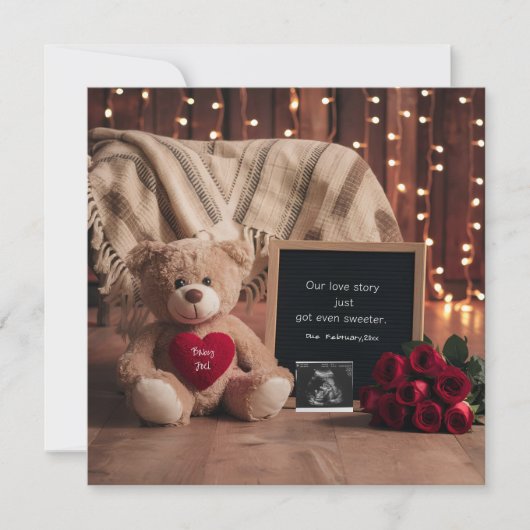 ロマンチックなテディベア妊娠の発表 シーズンカード (正面)