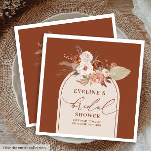 ロマンチックなテラコッタ色のパンパス フラワー ボヘミアンスタイルのウェディング ナプキン