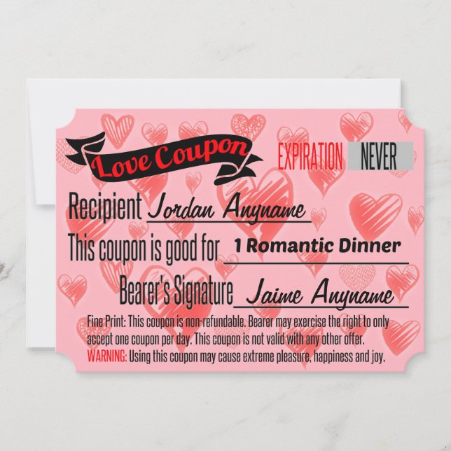 ロマンチックなディナーラブクーポン (正面)