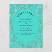 ロマンチックなデイジーフローラターコイズ日付を保存 ポストカード (正面)