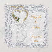 ロマンチックなデイジー、ダイヤモンド及び白いリボンの結婚式 招待状 (正面/裏面)
