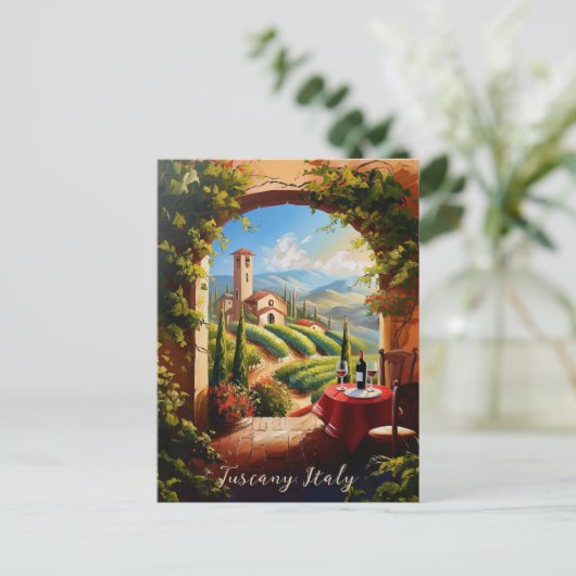 ロマンチックなトスカニー絵を描バレーのイタリア旅行アート ポストカード (スタンド正面)