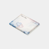 ロマンチックなトレンディーブルー&赤いハート4" x 3" ポストイット (アングル)