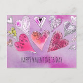 ロマンチックなドードルウォーター色のハートバレンタインデー ポストカード (正面)