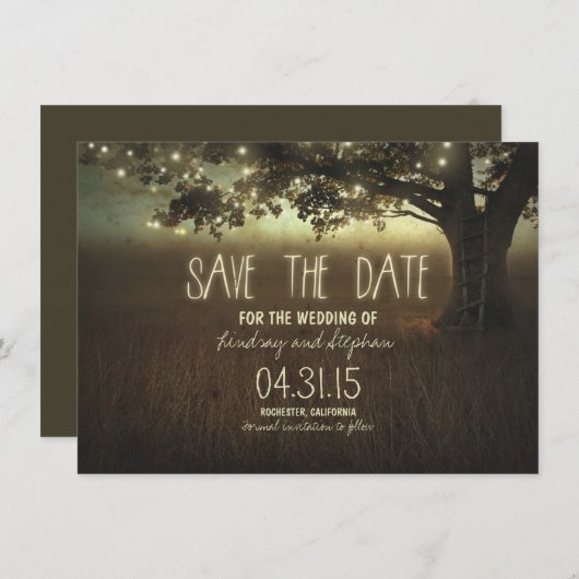 ロマンチックなナイトライト素朴な日付カードを保存 セーブザデート (正面/裏面)