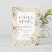 ロマンチックなニュートラルヴィンテージアジサイのカップルのシャワー 招待状 (スタンド正面)