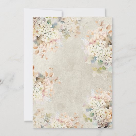 ロマンチックなニュートラルヴィンテージアジサイのカップルのシャワー 招待状 (裏面)