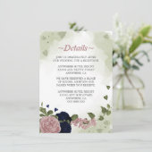 ロマンチックなネイビーとピンクの花のグリーン詳細 エンクロージャーカード (スタンド正面)