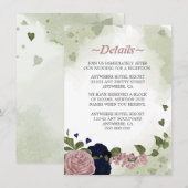 ロマンチックなネイビーとピンクの花のグリーン詳細 エンクロージャーカード (正面/裏面)