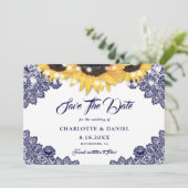 ロマンチックなネイビーブルーサンフラワー結婚ズ セーブザデート (スタンド正面)