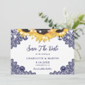 ロマンチックなネイビーブルーサンフラワー結婚ズ セーブザデート (スタンド正面)
